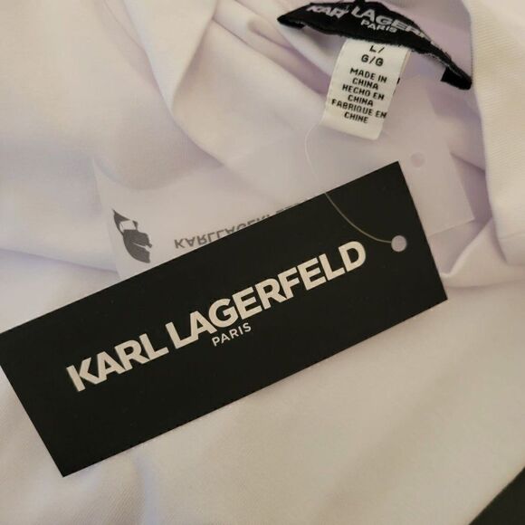 Karl Lagerfeld Paris Womens Mock Neck Top with Patch (Size L) - Picture 8 of 10